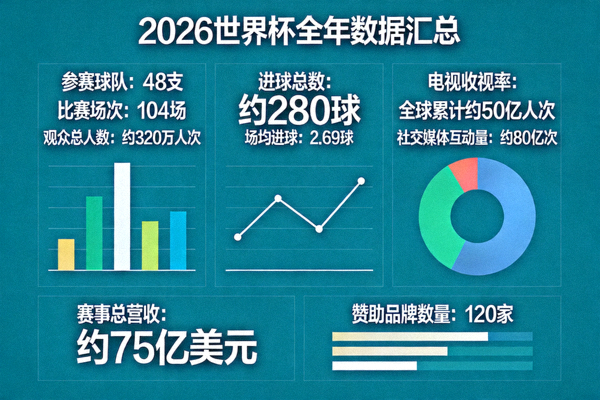 2026世界杯全年数据汇总仪表盘，显示关键指标
