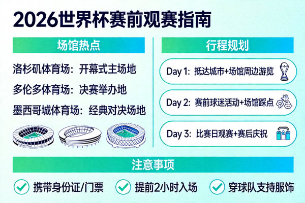 2026世界杯赛前观赛指南，包含场馆热点与行程规划