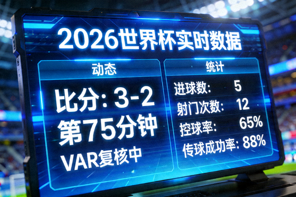 2026世界杯实时数据更新面板，显示比赛动态与统计