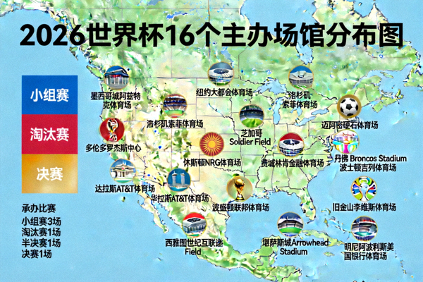 2026世界杯16个主办场馆分布图及承办比赛信息