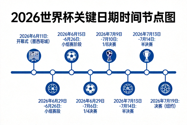 2026世界杯关键日期时间节点图，标记重要事件