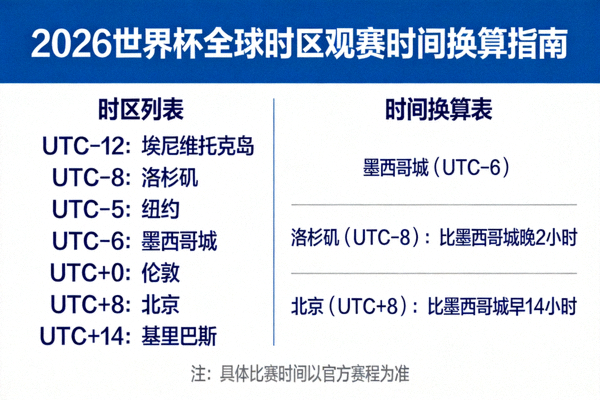 2026世界杯全球时区观赛时间换算指南图表