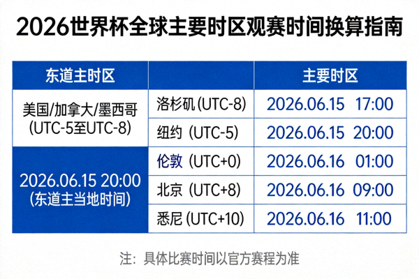 2026世界杯全球主要时区观赛时间换算指南图表