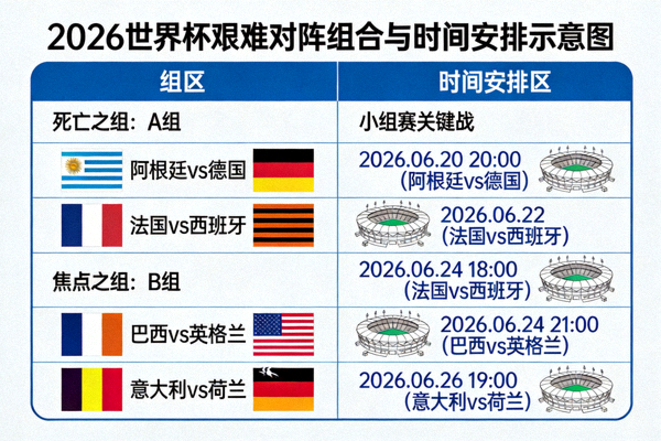 2026世界杯赛程中可能出现的艰难对阵组合与时间安排示意图