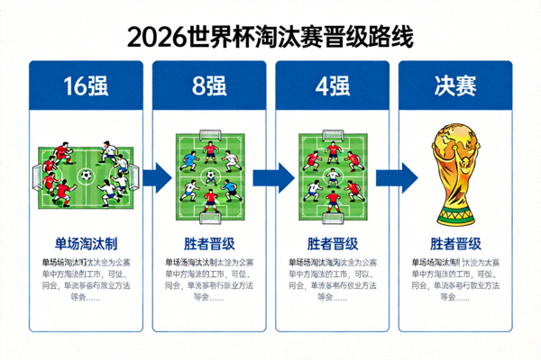 2026世界杯淘汰赛阶段晋级路线图，展示16强、8强、4强、决赛路径
